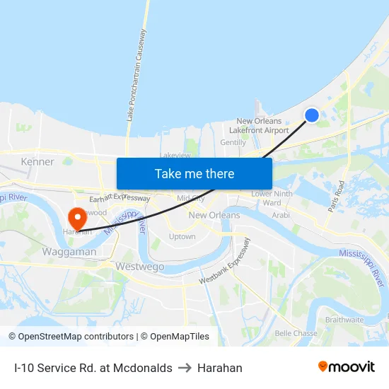 I-10 Service Rd. at Mcdonalds to Harahan map