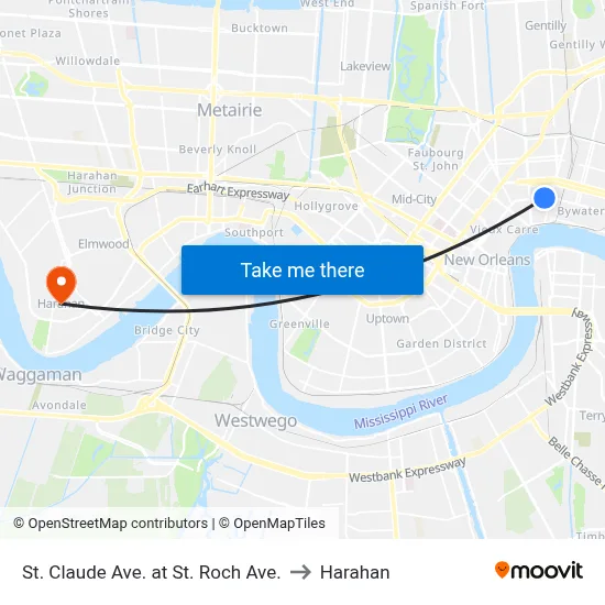 St. Claude Ave. at St. Roch Ave. to Harahan map