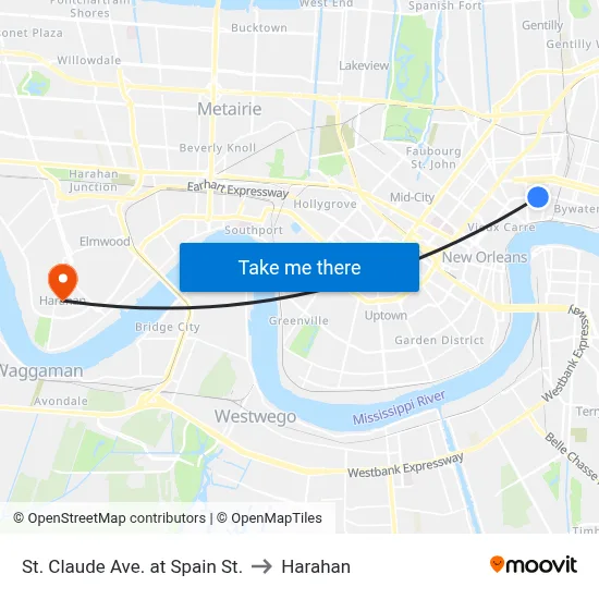 St. Claude Ave. at Spain St. to Harahan map