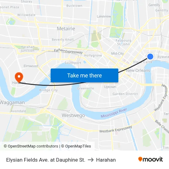 Elysian Fields Ave. at Dauphine St. to Harahan map