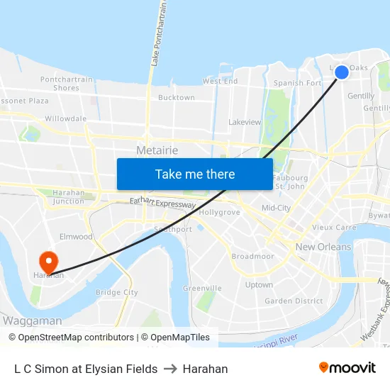 L C Simon at Elysian Fields to Harahan map