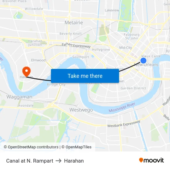 Canal at N. Rampart to Harahan map