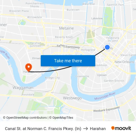 Canal St. at Norman C. Francis Pkwy. (In) to Harahan map