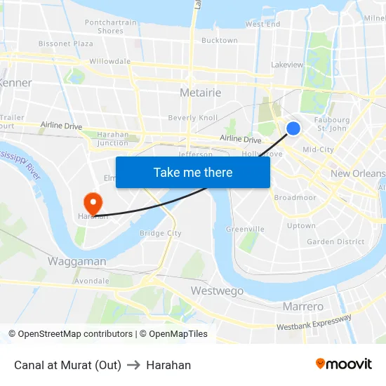 Canal at Murat (Out) to Harahan map