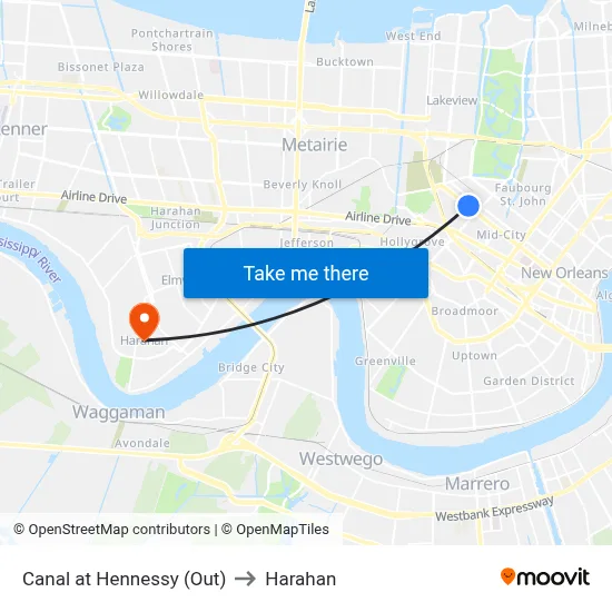 Canal at Hennessy (Out) to Harahan map