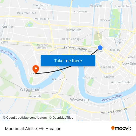 Monroe at Airline to Harahan map