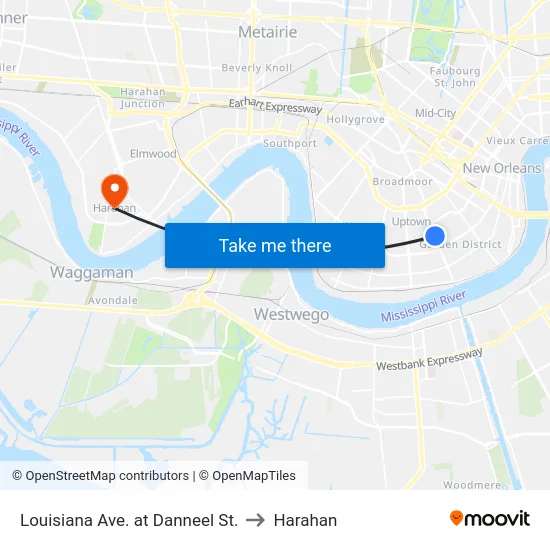 Louisiana Ave. at Danneel St. to Harahan map