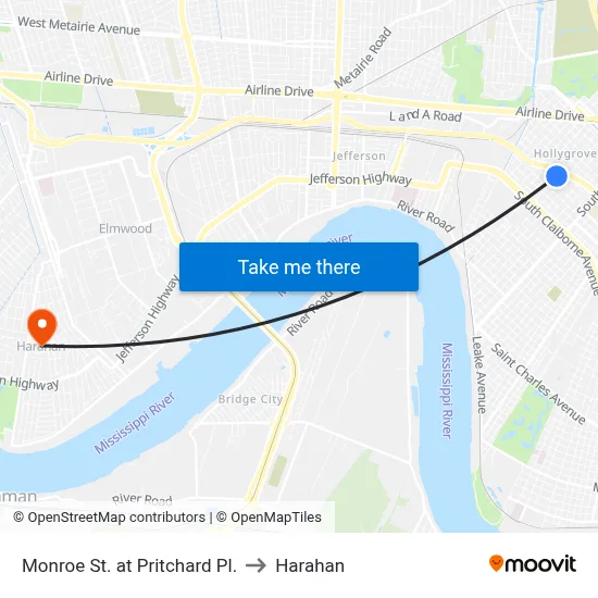 Monroe St. at Pritchard Pl. to Harahan map