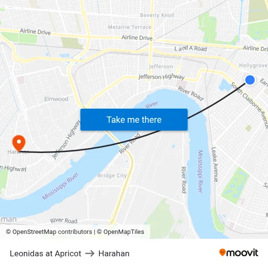 Leonidas at Apricot to Harahan map