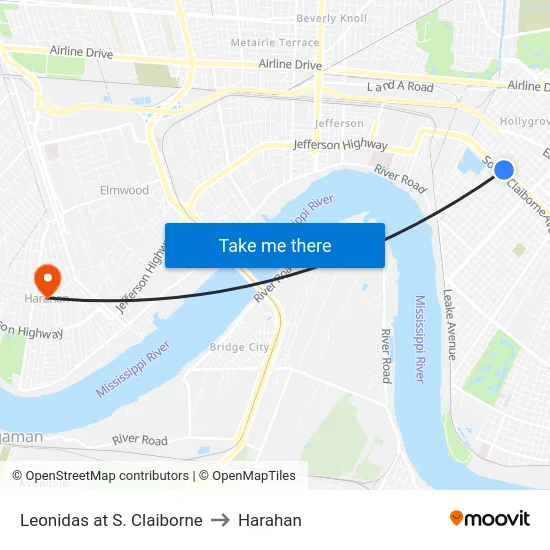 Leonidas at S. Claiborne to Harahan map