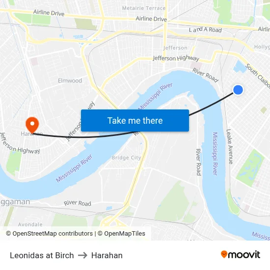 Leonidas at Birch to Harahan map