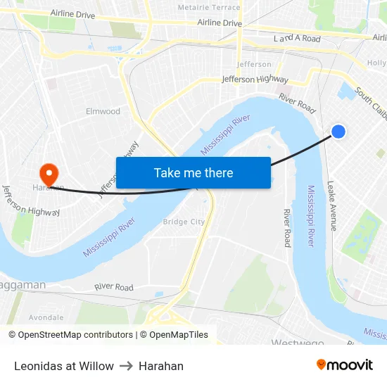 Leonidas at Willow to Harahan map