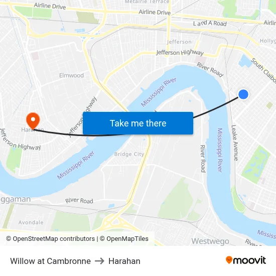 Willow at Cambronne to Harahan map