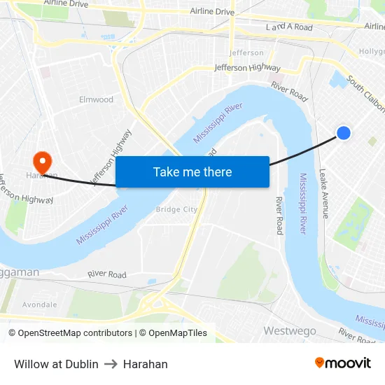 Willow at Dublin to Harahan map