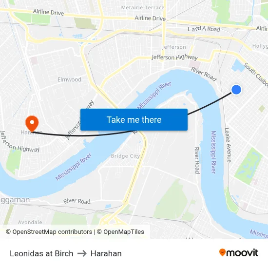 Leonidas at Birch to Harahan map