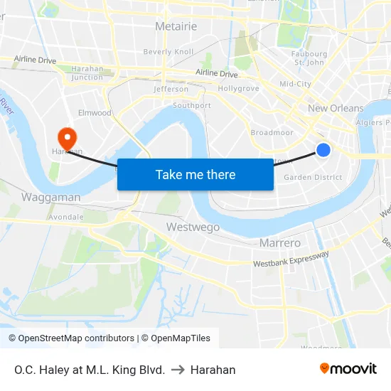 O.C. Haley at M.L. King Blvd. to Harahan map
