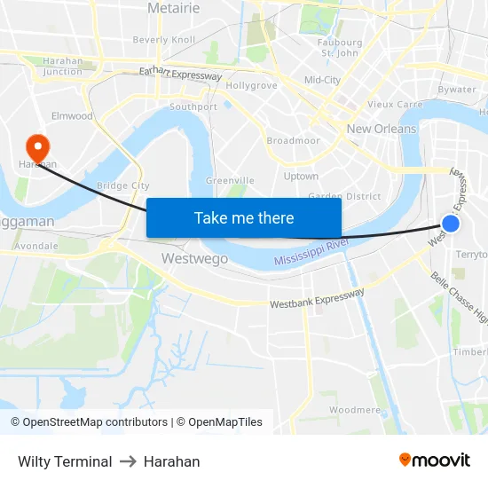 Wilty Terminal to Harahan map