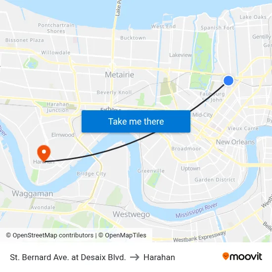 St. Bernard Ave. at Desaix Blvd. to Harahan map