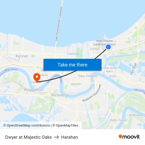 Dwyer at Majestic Oaks to Harahan map