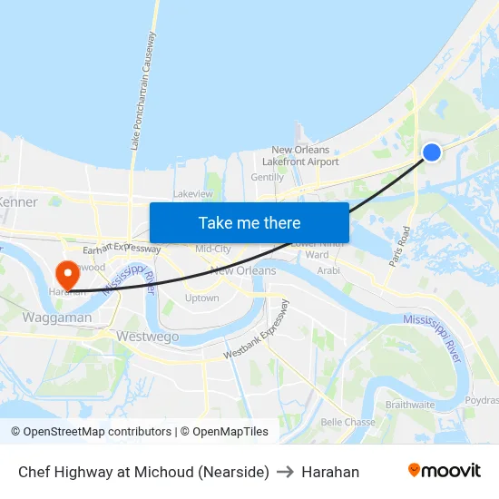 Chef Highway at Michoud (Nearside) to Harahan map
