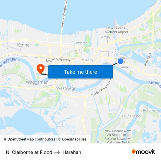 N. Claiborne at Flood to Harahan map