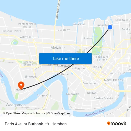 Paris Ave. at Burbank to Harahan map
