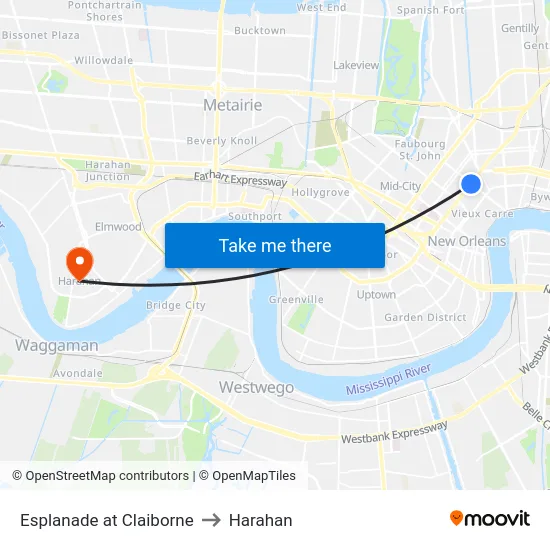 Esplanade at Claiborne to Harahan map