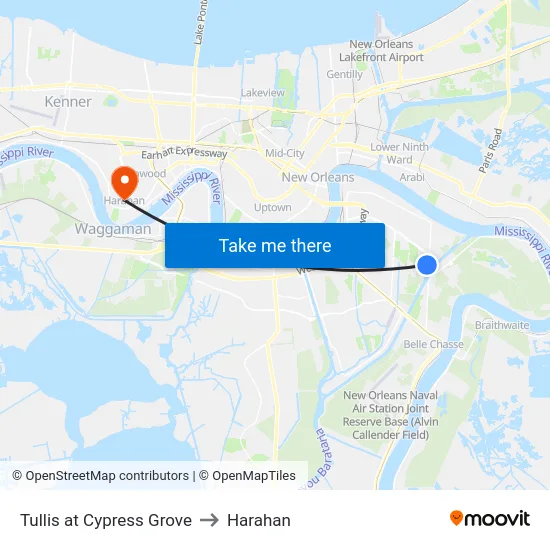 Tullis at Cypress Grove to Harahan map