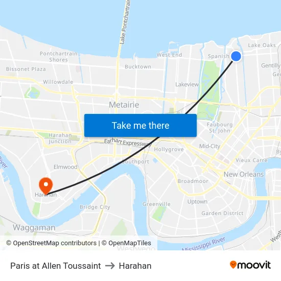 Paris at Allen Toussaint to Harahan map