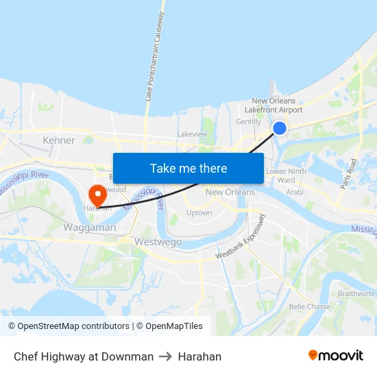 Chef Highway at Downman to Harahan map