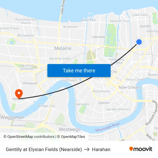 Gentilly at Elysian Fields (Nearside) to Harahan map