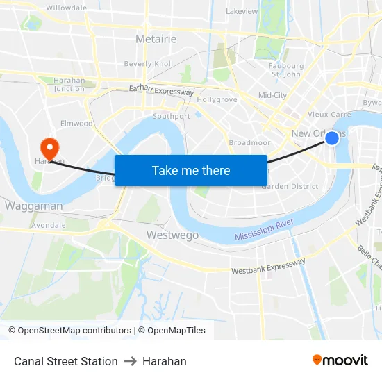 Canal Street Station to Harahan map
