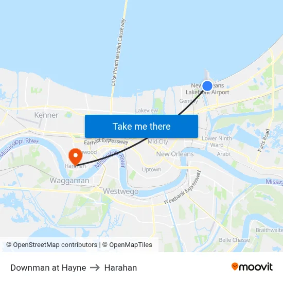 Downman at Hayne to Harahan map
