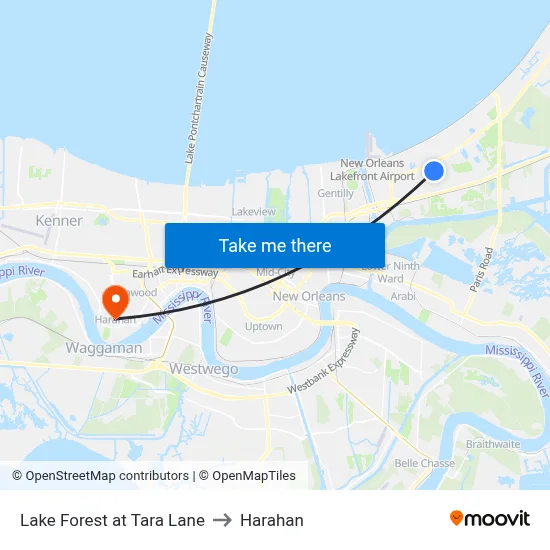 Lake Forest at Tara Lane to Harahan map
