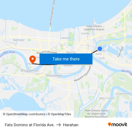 Fats Domino at Florida Ave. to Harahan map