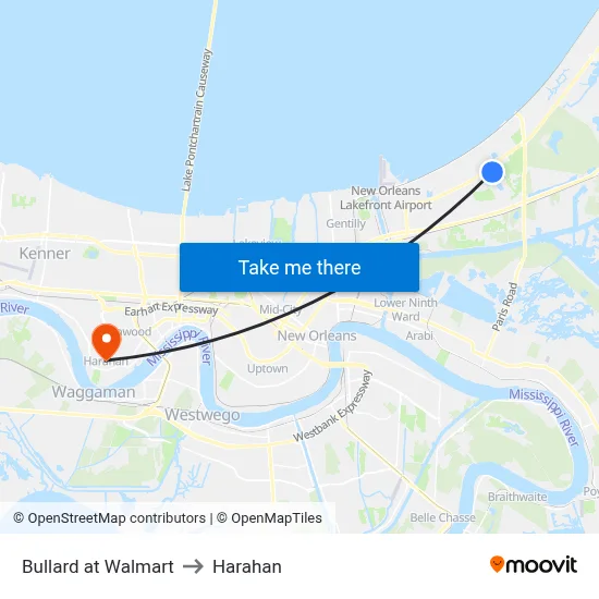 Bullard at Walmart to Harahan map