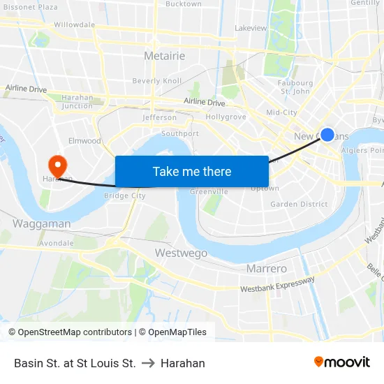 Basin St. at St Louis St. to Harahan map