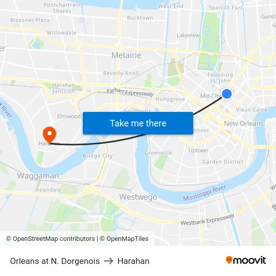 Orleans at N. Dorgenois to Harahan map