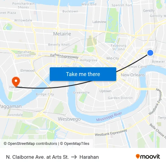 N. Claiborne Ave. at Arts St. to Harahan map