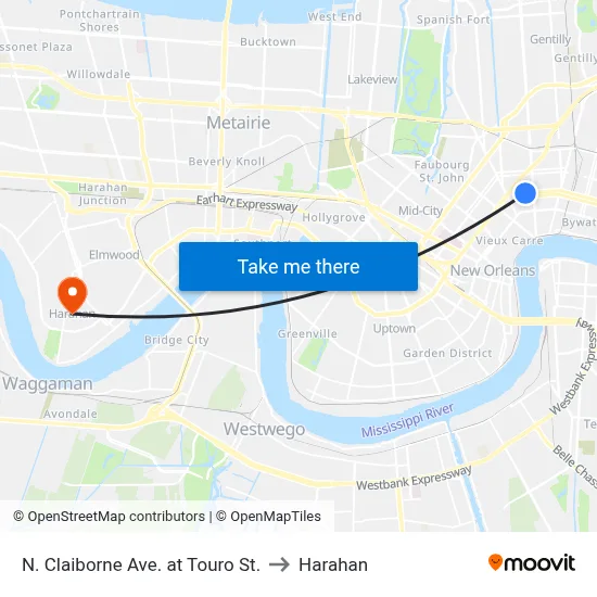N. Claiborne Ave. at Touro St. to Harahan map