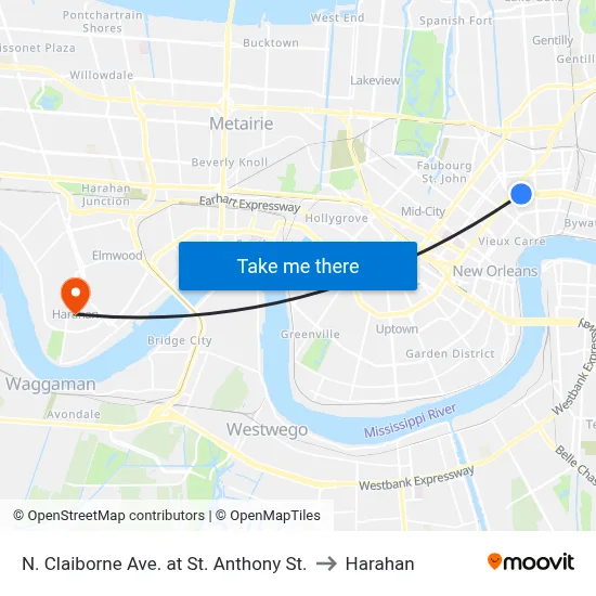 N. Claiborne Ave. at St. Anthony St. to Harahan map