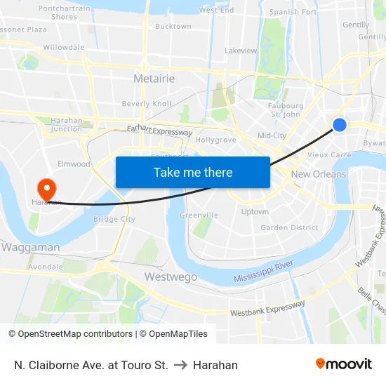 N. Claiborne Ave. at Touro St. to Harahan map