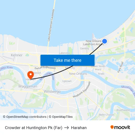 Crowder at Huntington Pk (Far) to Harahan map