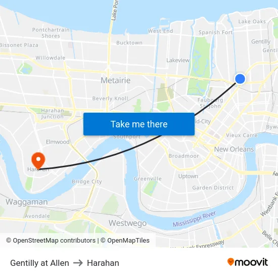 Gentilly at Allen to Harahan map