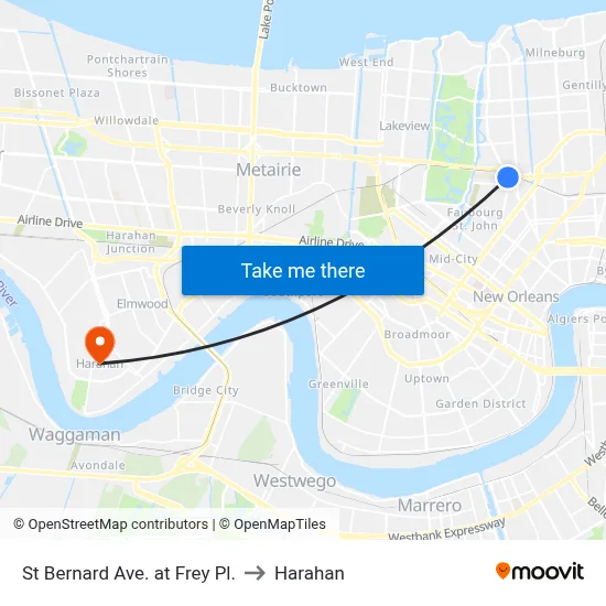 St Bernard Ave. at Frey Pl. to Harahan map