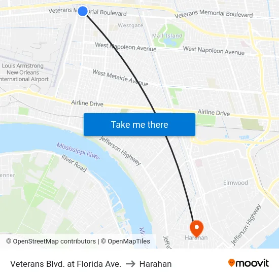 Veterans Blvd. at Florida Ave. to Harahan map