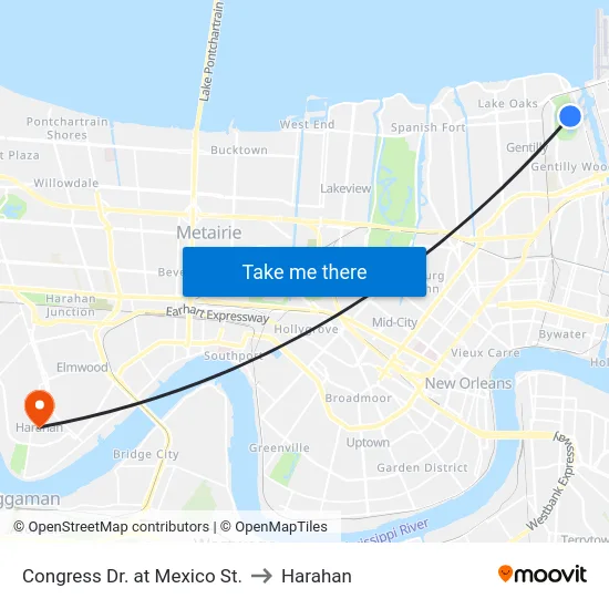 Congress Dr. at Mexico St. to Harahan map