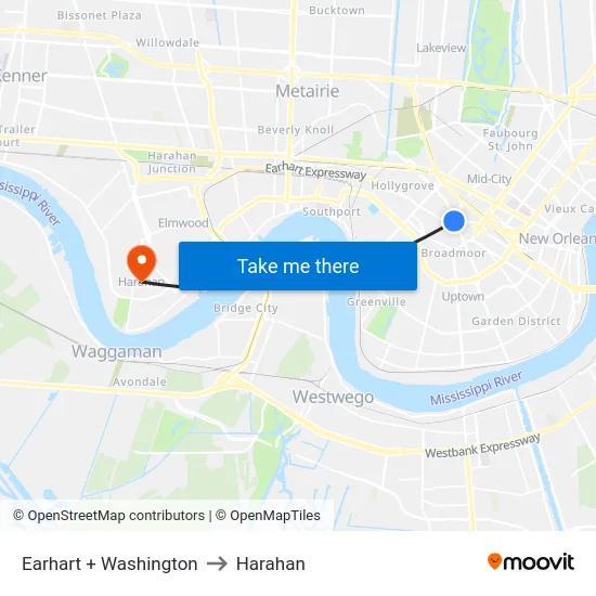 Earhart + Washington to Harahan map