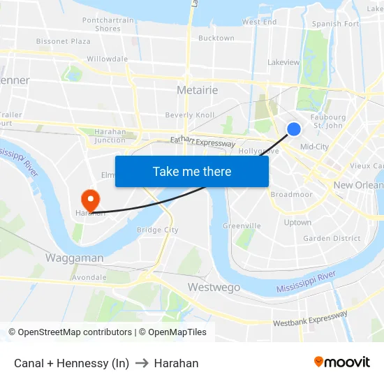 Canal + Hennessy (In) to Harahan map