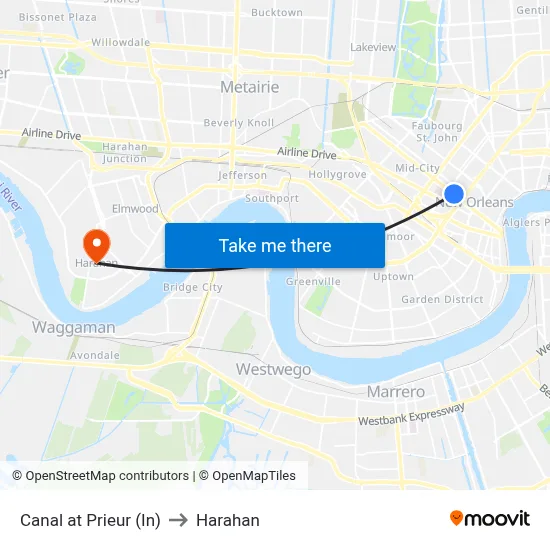 Canal at Prieur (In) to Harahan map